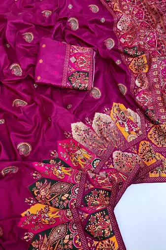 Plum Color Zari Weaving Work Pashmina Silk Blend Saree