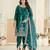 Embroided rama salwar suit made of ice velvet with net dupatta