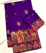  Purple Color Zari Weaving Work Pashmina Silk Blend Saree