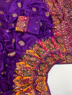  Purple Color Zari Weaving Work Pashmina Silk Blend Saree 2