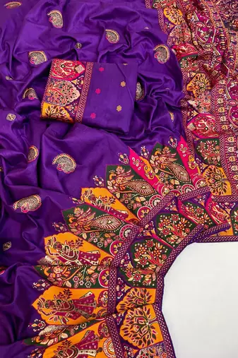  Purple Color Zari Weaving Work Pashmina Silk Blend Saree