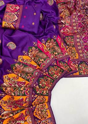  Purple Color Zari Weaving Work Pashmina Silk Blend Saree 3