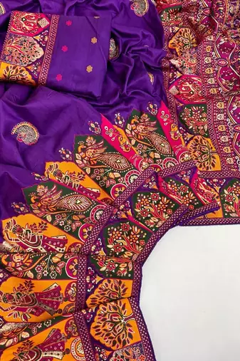  Purple Color Zari Weaving Work Pashmina Silk Blend Saree