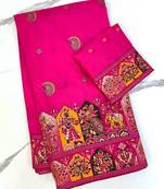 Rani Pink Color Zari Weaving Work Pashmina Silk Blend Saree