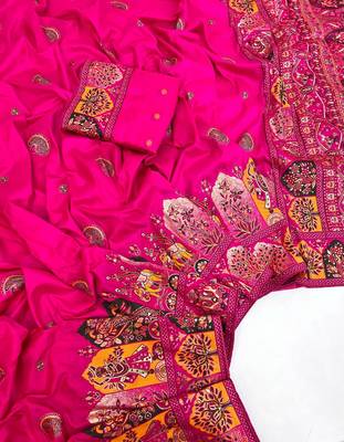 Rani Pink Color Zari Weaving Work Pashmina Silk Blend Saree 2