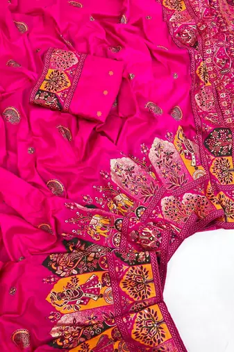 Rani Pink Color Zari Weaving Work Pashmina Silk Blend Saree