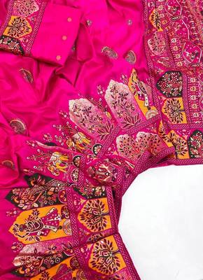 Rani Pink Color Zari Weaving Work Pashmina Silk Blend Saree 3