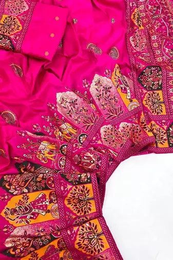 Rani Pink Color Zari Weaving Work Pashmina Silk Blend Saree