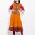 Orange embroidered georgette a line kurta churidar set