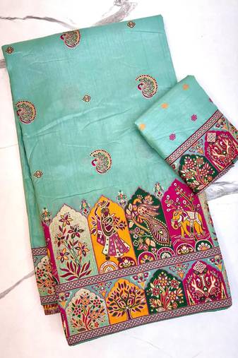 Sky Blue Color Zari Weaving Work Pashmina Silk Blend Saree