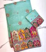 Sky Blue Color Zari Weaving Work Pashmina Silk Blend Saree