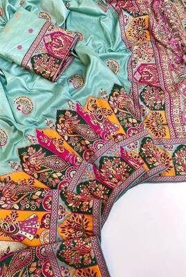 Sky Blue Color Zari Weaving Work Pashmina Silk Blend Saree 3