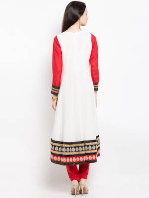 White embroidered georgette a line kurta churidar set 4