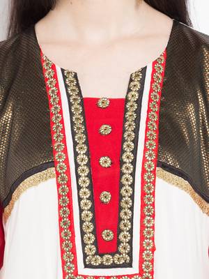 White embroidered georgette a line kurta churidar set 5