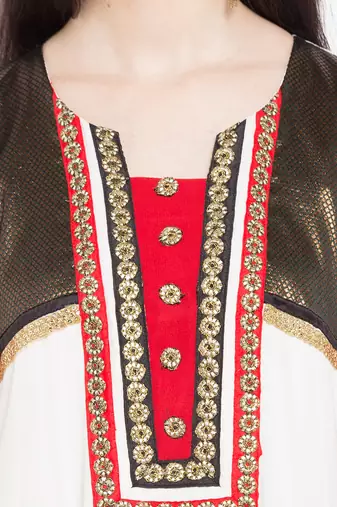White embroidered georgette a line kurta churidar set