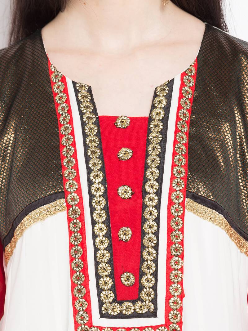 White embroidered georgette a line kurta churidar set