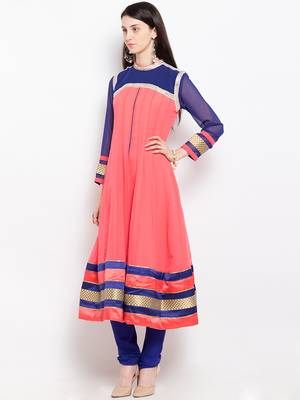 Peach embroidered georgette anarkali kurta churidar set 2