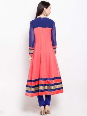 Peach embroidered georgette anarkali kurta churidar set 4