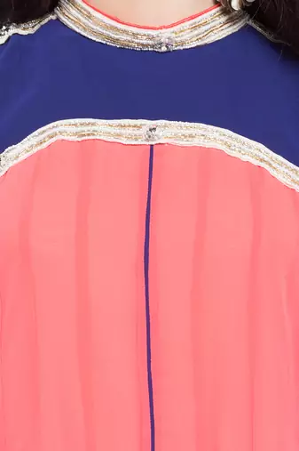 Peach embroidered georgette anarkali kurta churidar set