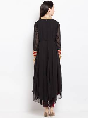 Black embroidered georgette asymmetrical  kurta churidar set 4