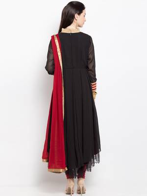 Black embroidered georgette asymmetrical  kurta churidar set 5