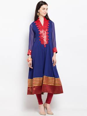 Blue embroidered georgette anarkali kurta churidar set 3