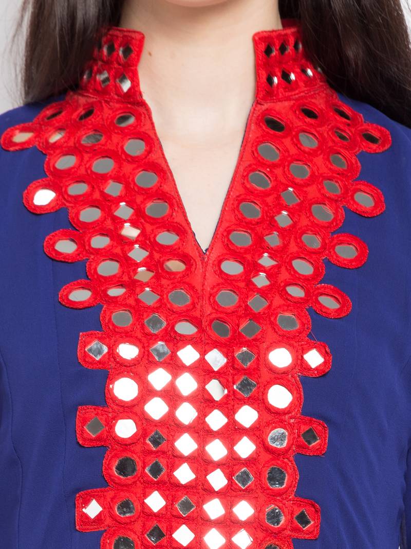 Blue embroidered georgette anarkali kurta churidar set