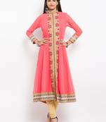 Peach embroidered georgette a line kurta churidar set