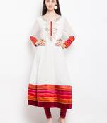White embroidered georgette anarkali kurta churidar set