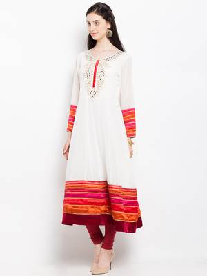 White embroidered georgette anarkali kurta churidar set 2