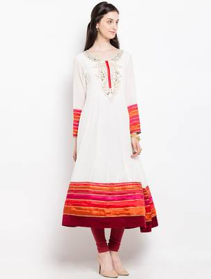 White embroidered georgette anarkali kurta churidar set 3