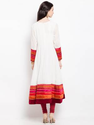 White embroidered georgette anarkali kurta churidar set 4