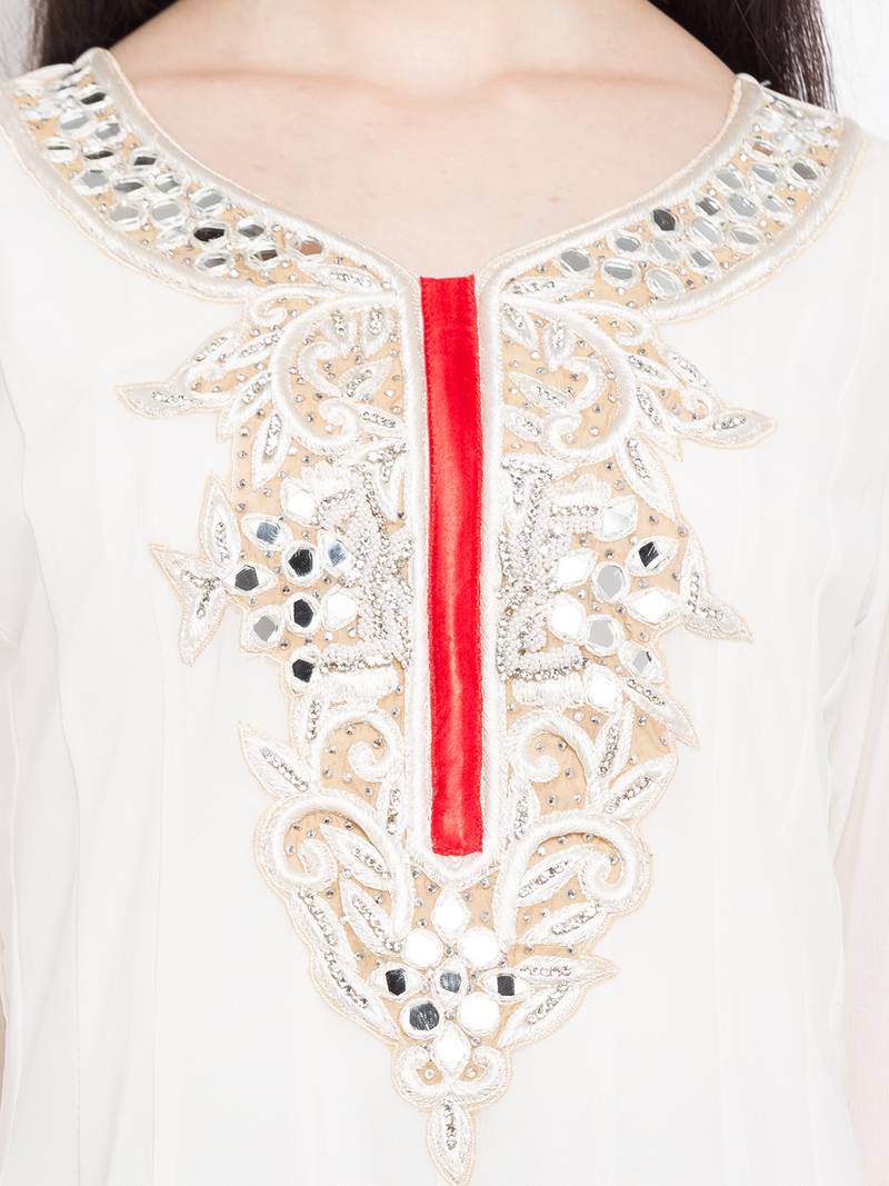White embroidered georgette anarkali kurta churidar set