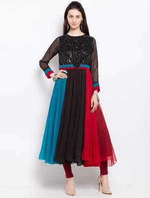 Multicolor embroidered georgette anarkali kurta churidar set 1