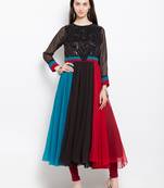 Multicolor embroidered georgette anarkali kurta churidar set