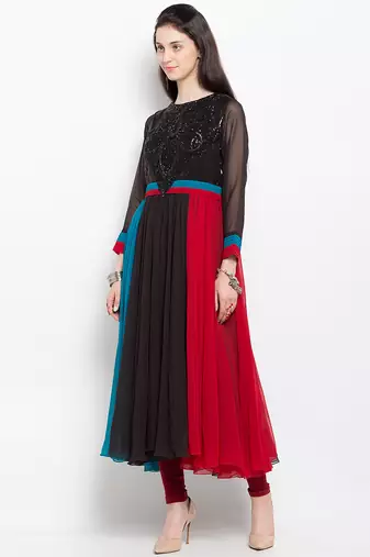 Multicolor embroidered georgette anarkali kurta churidar set