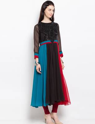 Multicolor embroidered georgette anarkali kurta churidar set 3