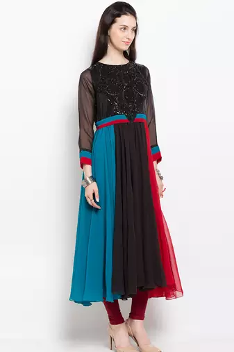Multicolor embroidered georgette anarkali kurta churidar set