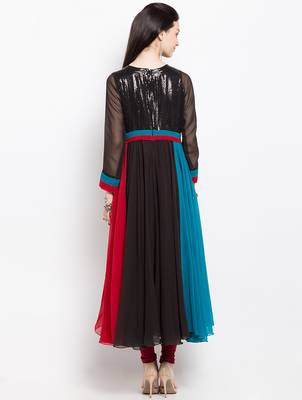 Multicolor embroidered georgette anarkali kurta churidar set 4
