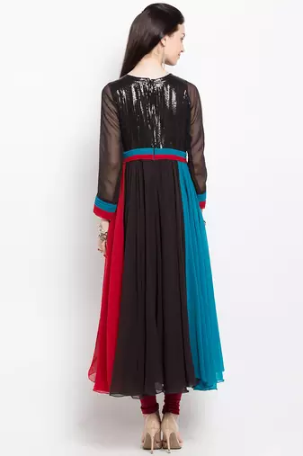 Multicolor embroidered georgette anarkali kurta churidar set