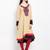 Beige embroidered georgette asymmetrical  kurta churidar set