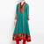 Green embroidered georgette a line kurta churidar set