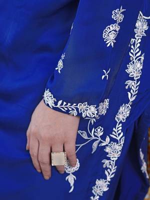 Royal-blue embroidered modal satin straight cut kurta 5