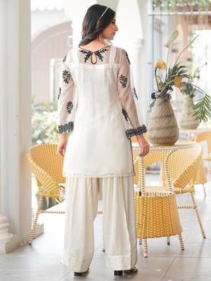Cream embroidered organza straight cut kurta 3