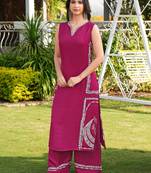Pink hand embroidery modal satin straight cut kurta