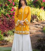 Yellow hand embroidery modal satin straight cut kurta