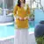 Dark-yellow hand embroidery modal satin straight cut kurta
