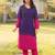 Dark-purple hand embroidery art silk straight cut kurta