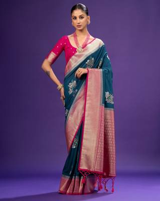 Blue Color jari Meena Jaqurad Weveing work Khadi Silk Georgette Saree 2