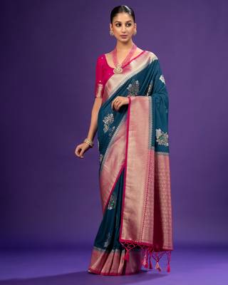 Blue Color jari Meena Jaqurad Weveing work Khadi Silk Georgette Saree 3